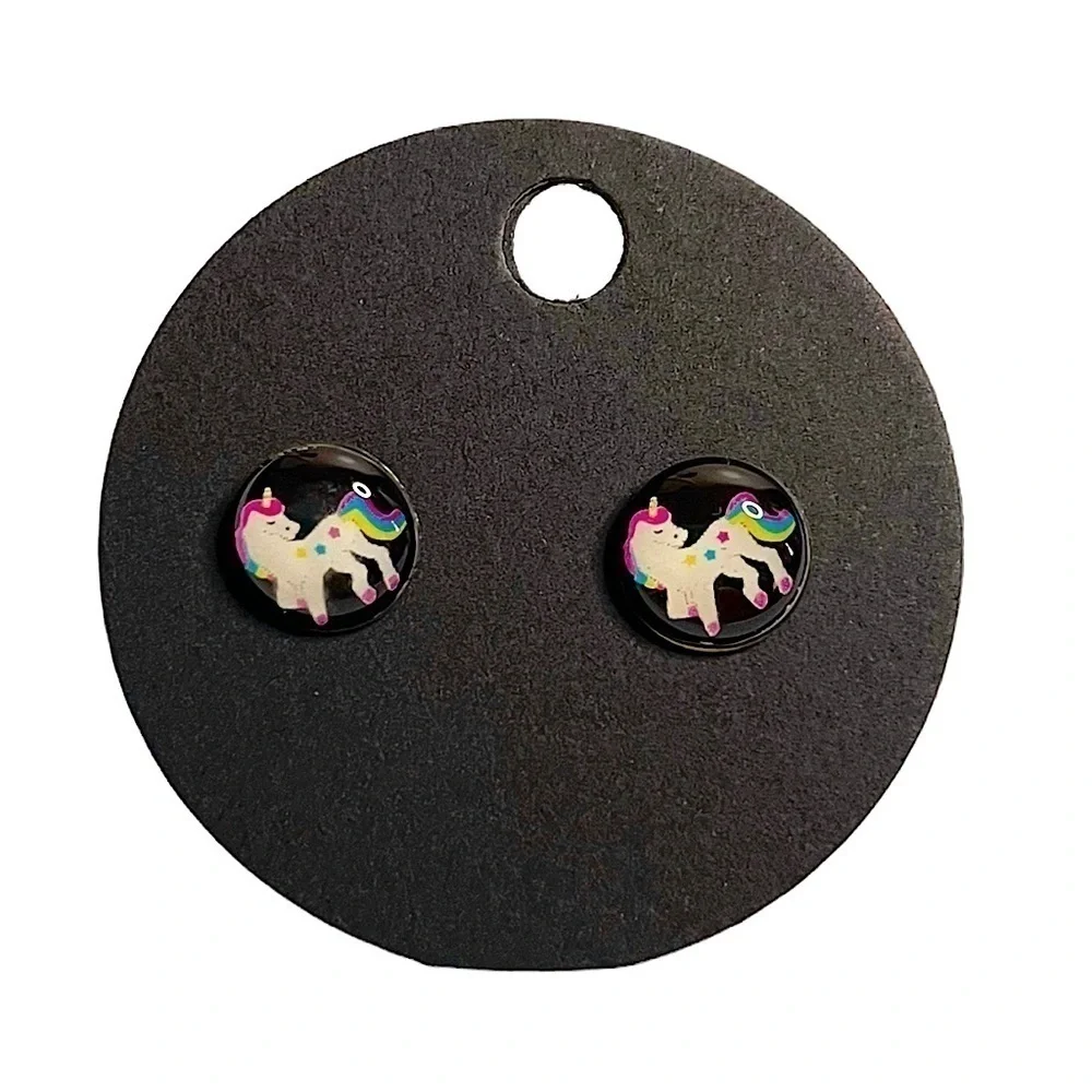 Unicorn flat stud earrings girls